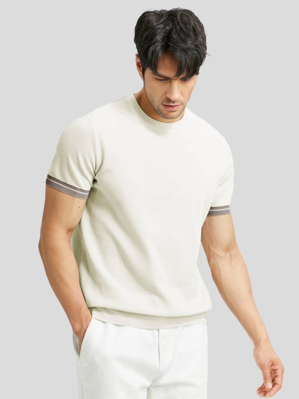 CoolKnit Color Blocked Cuffs Short Sleeve Knitted T-Shirt