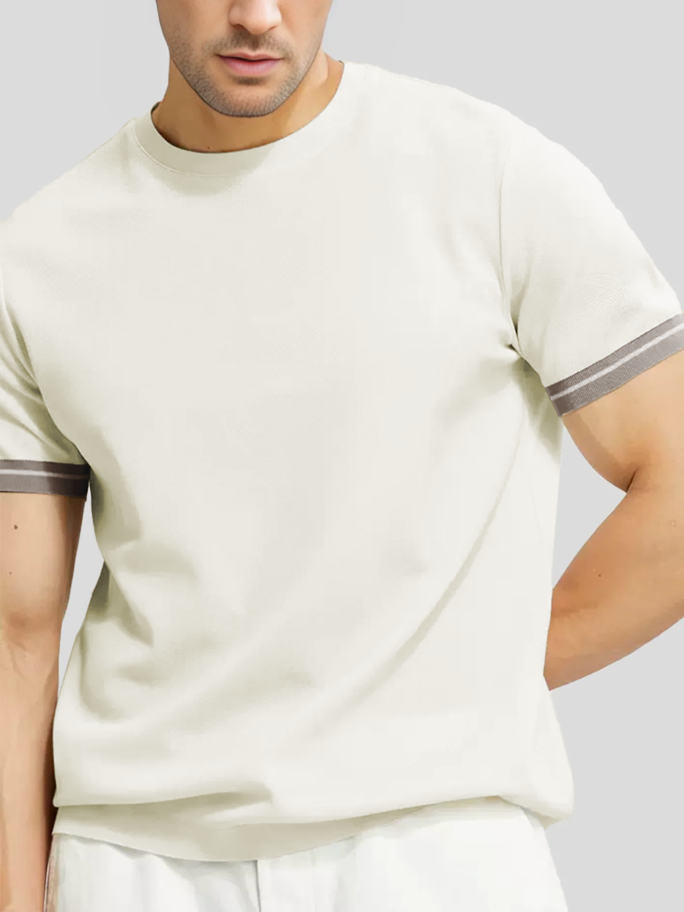 CoolKnit Color Blocked Cuffs Short Sleeve Knitted T-Shirt