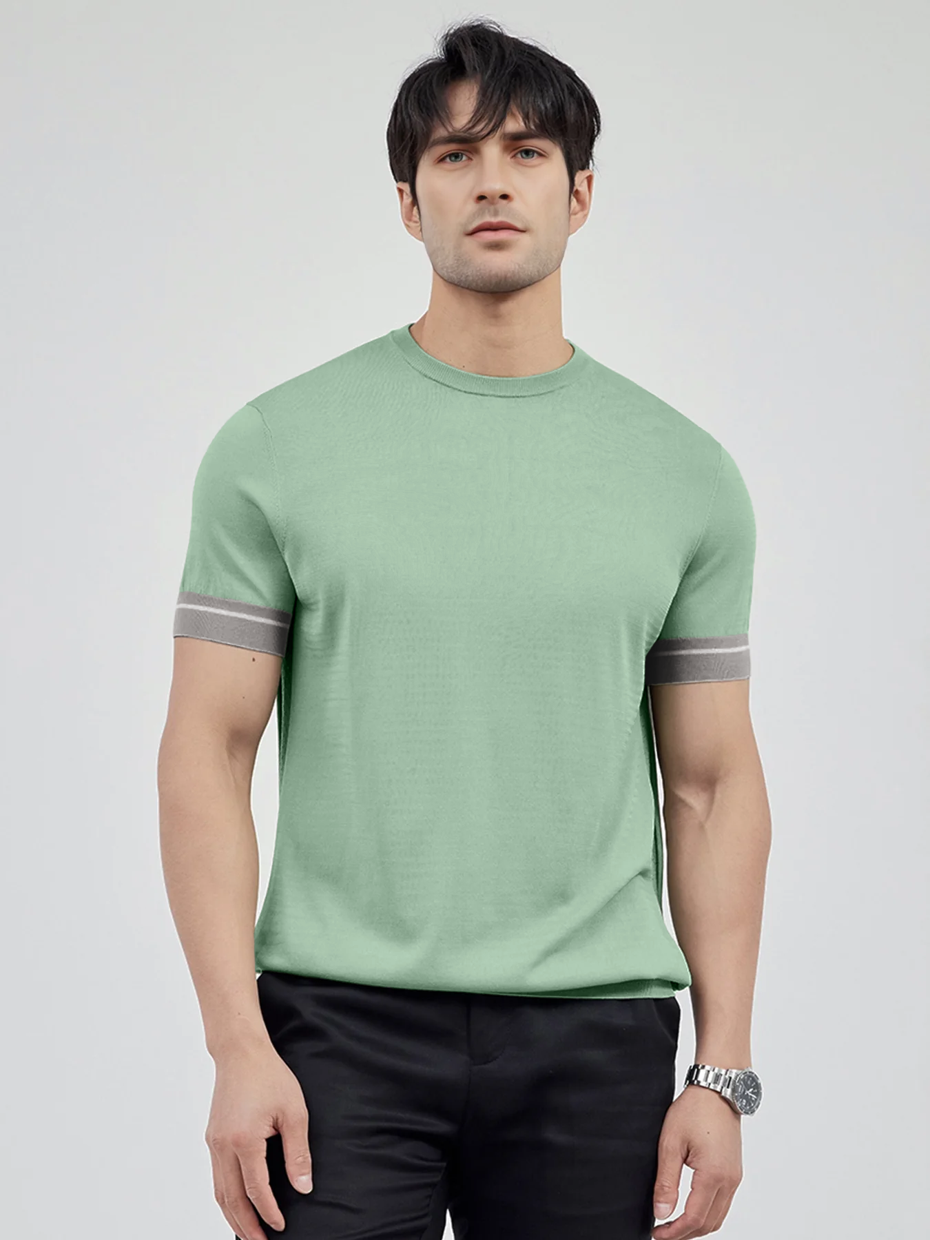CoolKnit Color Blocked Cuffs Short Sleeve Knitted T-Shirt