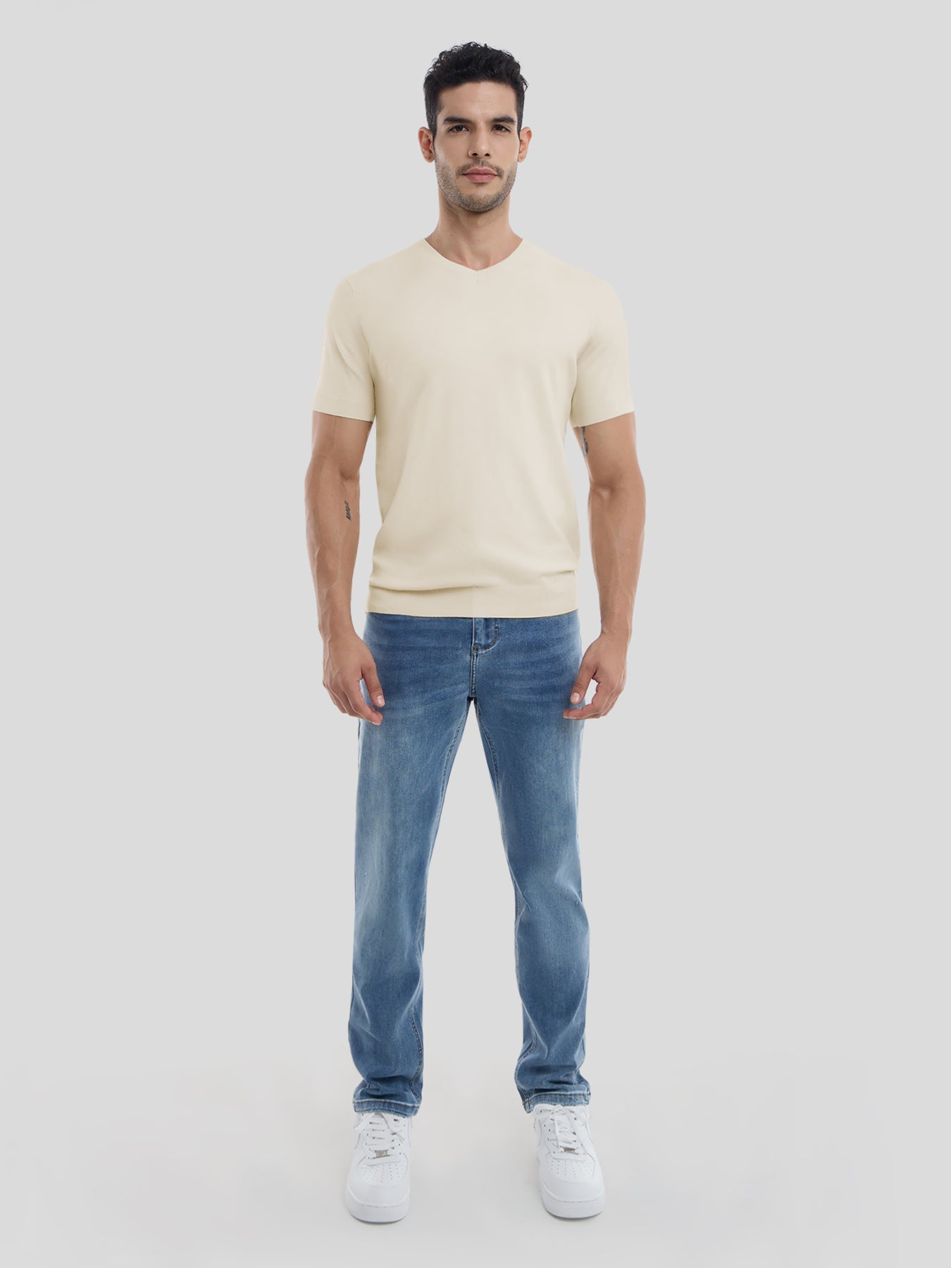 GentleKnit Short Sleeve V-neck Knitted T-Shirt