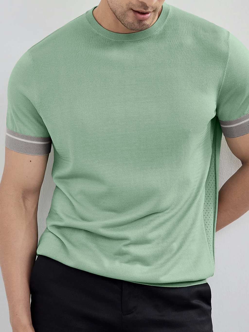 CoolKnit Color Blocked Cuffs Short Sleeve Knitted T-Shirt