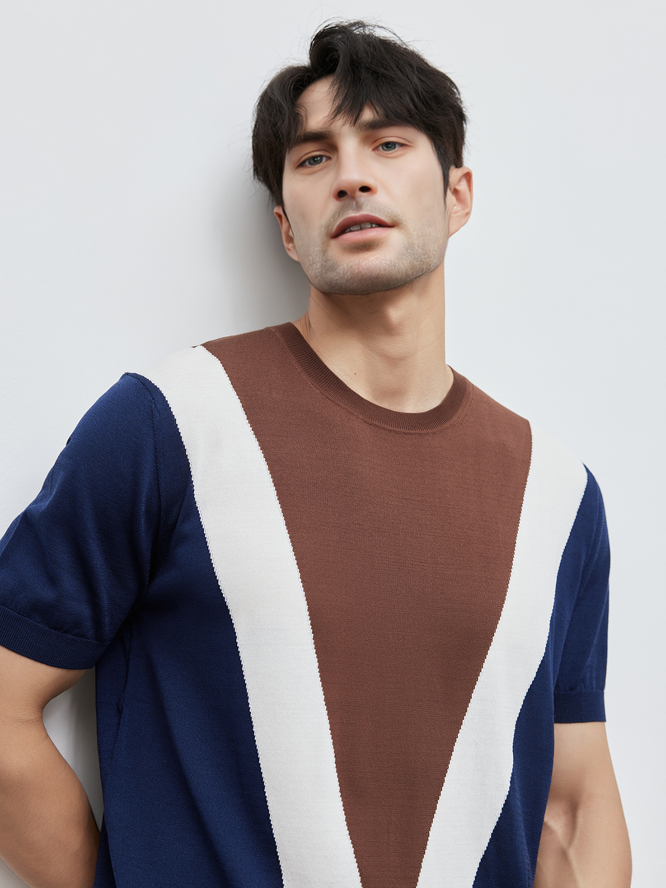 CoolKnit Breathable Contrast Color Short Sleeve Knitted T-Shirt