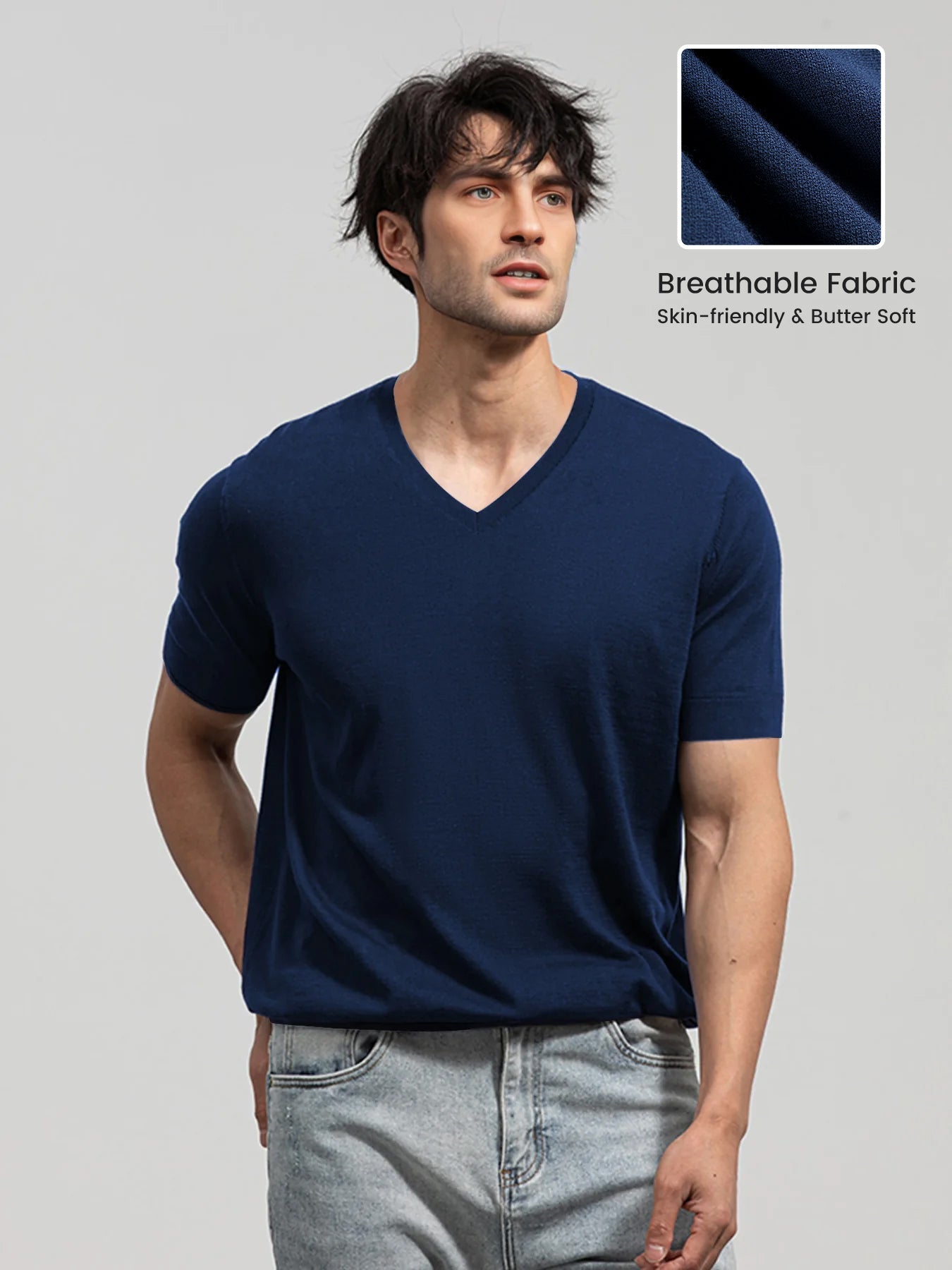 GentleKnit Short Sleeve V-neck Knitted T-Shirt