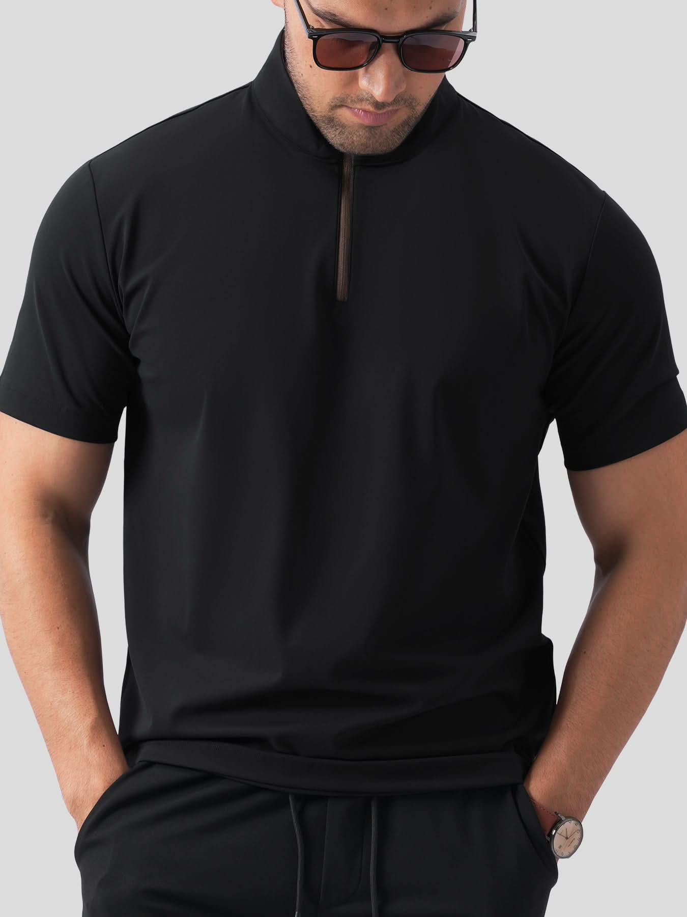 SmoothBlend Half Zip Mock Neck Short Sleeve Tee
