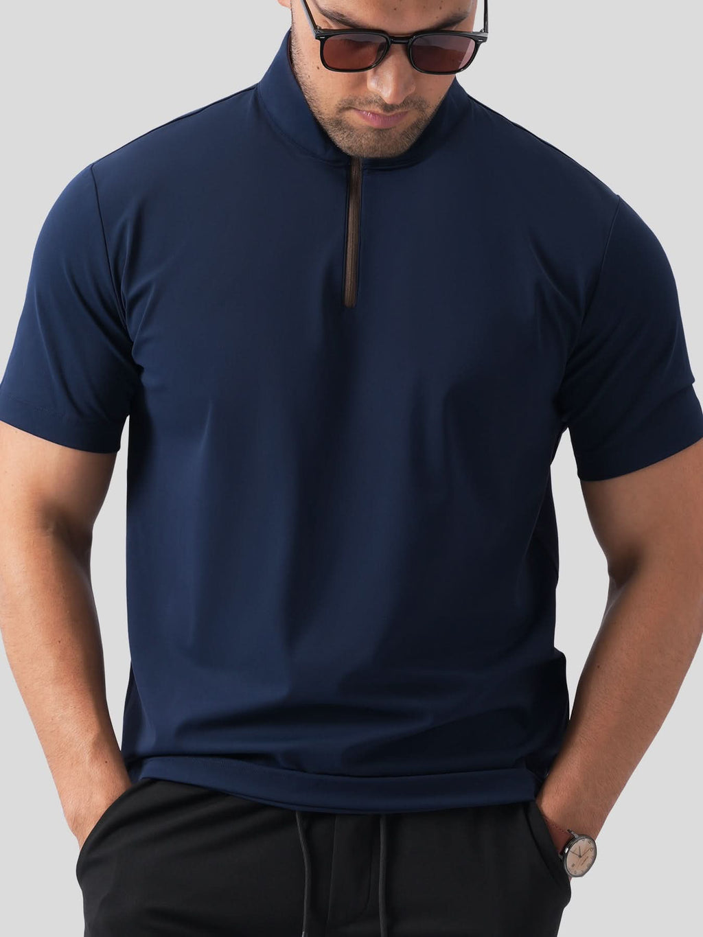 SmoothBlend Half Zip Mock Neck Short Sleeve Tee