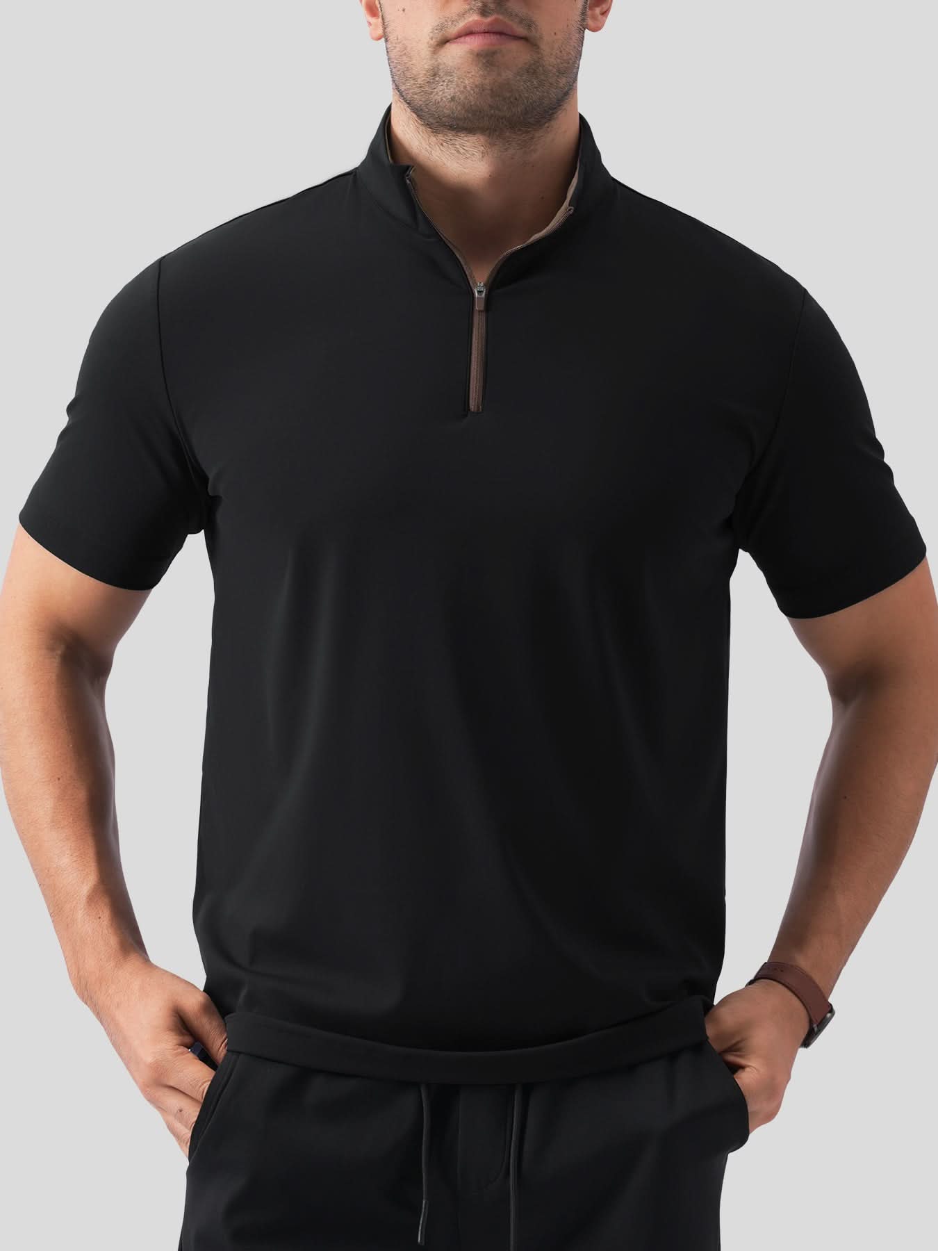 SmoothBlend Half Zip Mock Neck Short Sleeve Tee