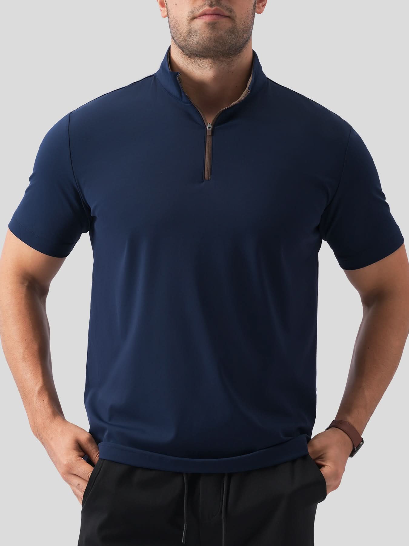 SmoothBlend Half Zip Mock Neck Short Sleeve Tee