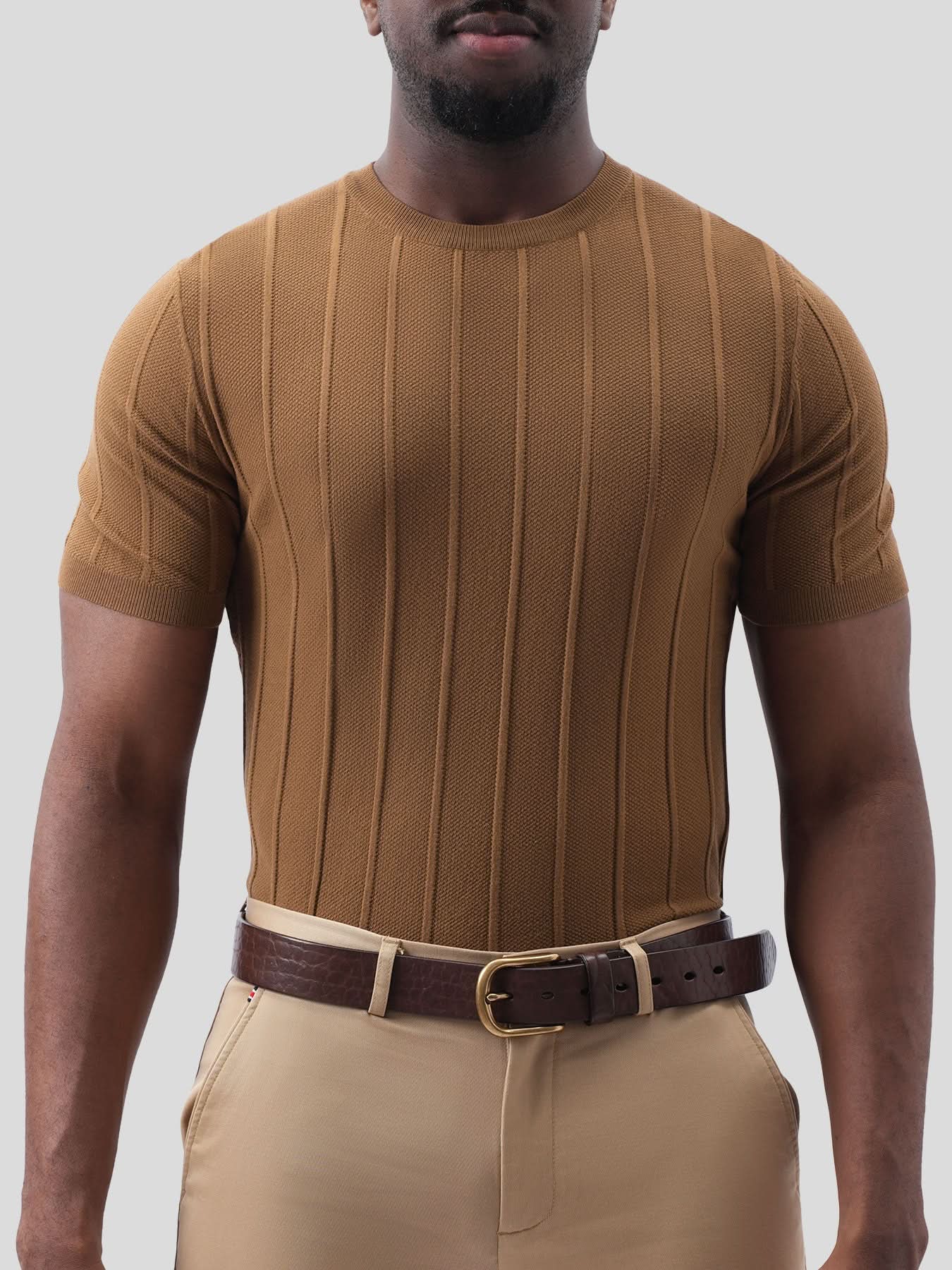 GentleKnit Breathable Striped Short Sleeve Knitted T-Shirt